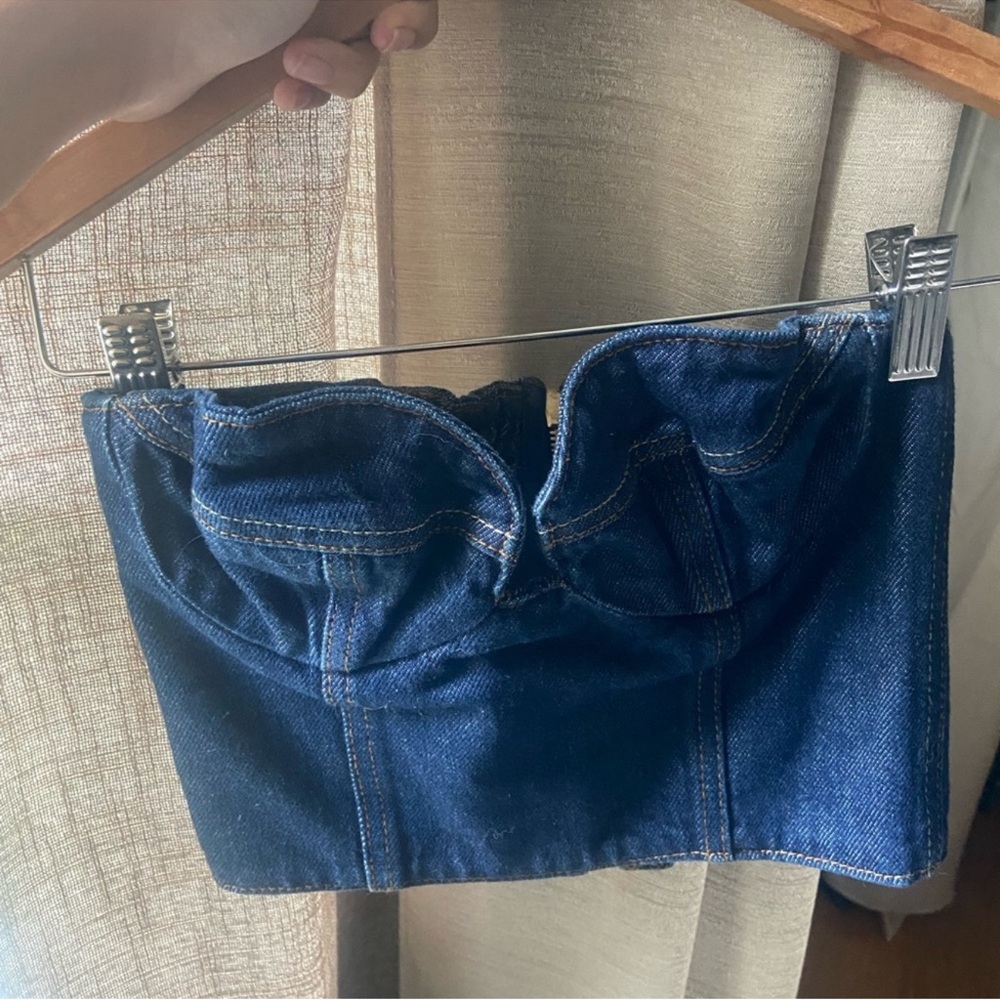 Magda Butrym Dark Blue Denim Bustier Crop Top